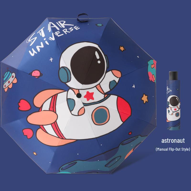 Children's Fully Automatic Cartoon Umbrella with Anti-Rebound, Reflective Strip for Sun and Rain