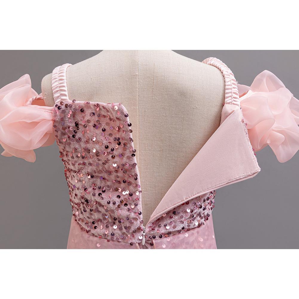 Dívčí letní šaty pro družičku na svatbu, šaty s flitry, dětské princeznovské šaty, síťované šaty, dívčí oblečení, dlouhý odstavec