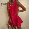 Lightweight Cotton Dress Summer Ruffle Mini for Women Sleeveless V Neck Beach Resort Wear Linen Short Dress Boho Vacation Casual A-Line Sundress