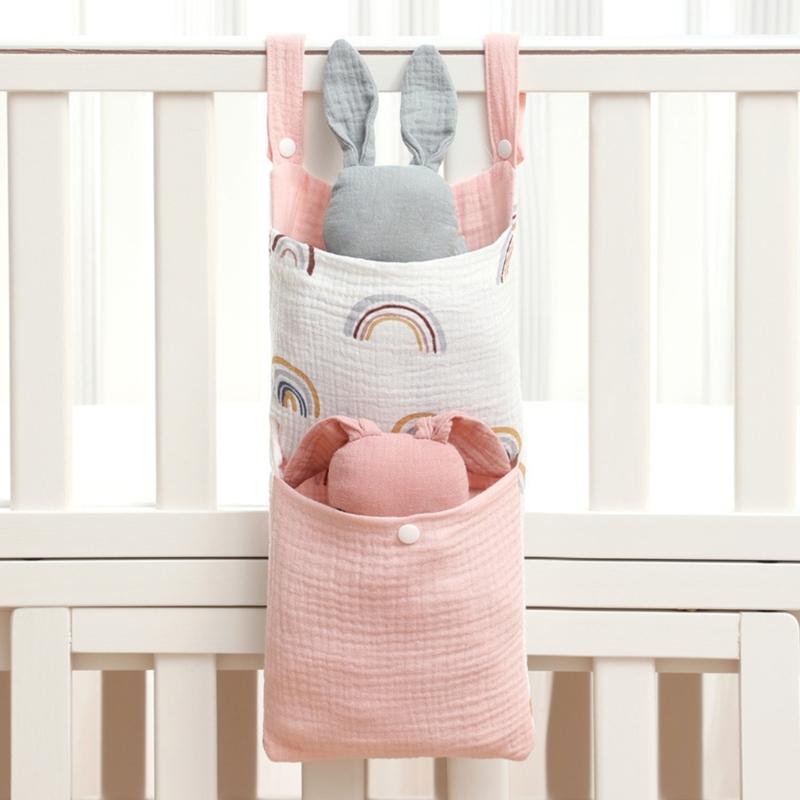 Crib Muslin Cotton Storage Bag Diaper Organiser Bedside Container Multifunctional Strollers Hanging Bag Storage Case