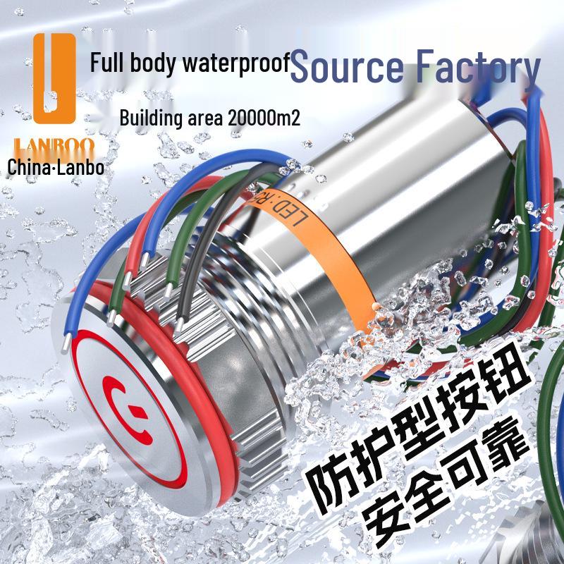 Lanbo 16F1 IP68 Waterproof Metal Push Button Switch with LED, Wire, and Stainless Steel Self-Locking Reset