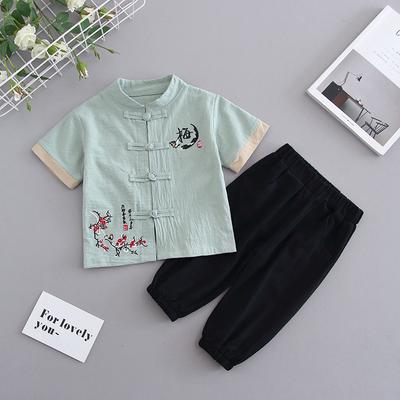 Boys Summer Hanbok Two-piece Suit Baby Linen Chinese Style Short-sleeved Retro Tang Suit Breathable Cotton Linen Casual Kids Outfit