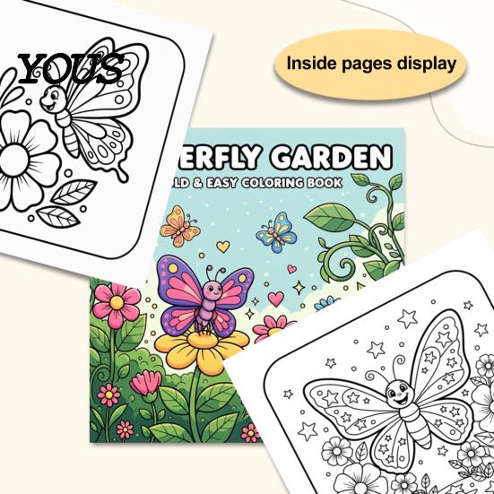 Mindfulness Drawing Supplies Butterfly Garden Coloring Book, Square Format with Thick Paper, Relaxing Paper Sketchbook for Markers Floral Line