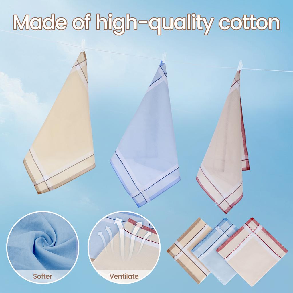 12Pcs Mens Handkerchiefs Cotton Square Plaid Hankies with 3 Styles Reusable Washable Pocket Handkerchiefs for Men Women Party