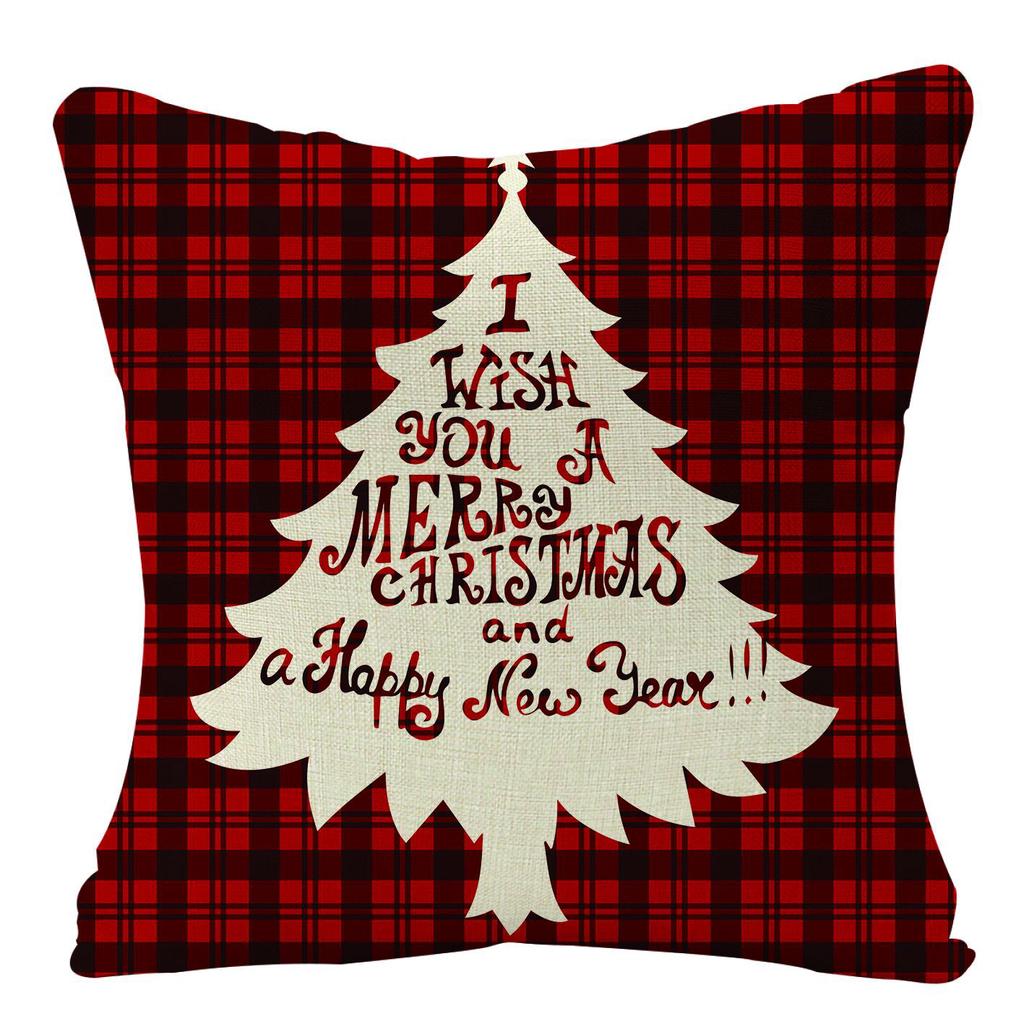 Christmas Plaid Linen Pillowcase Festive Home Decoration Gift Sofa Pillow Cushion Cover