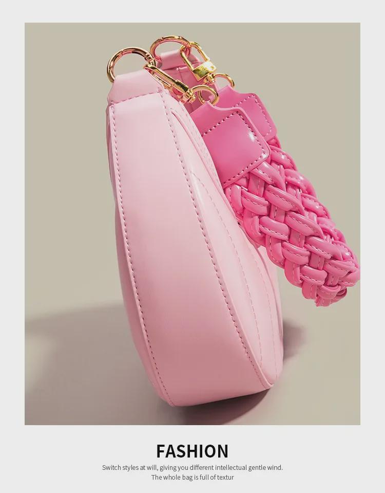 High-Quality Pink Woven Crescent Shoulder Bag - 2024 Summer Collection