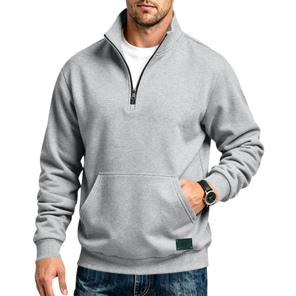 Felpa con mezza zip pesante da uomo, vestibilità ampia per calore e sport casual