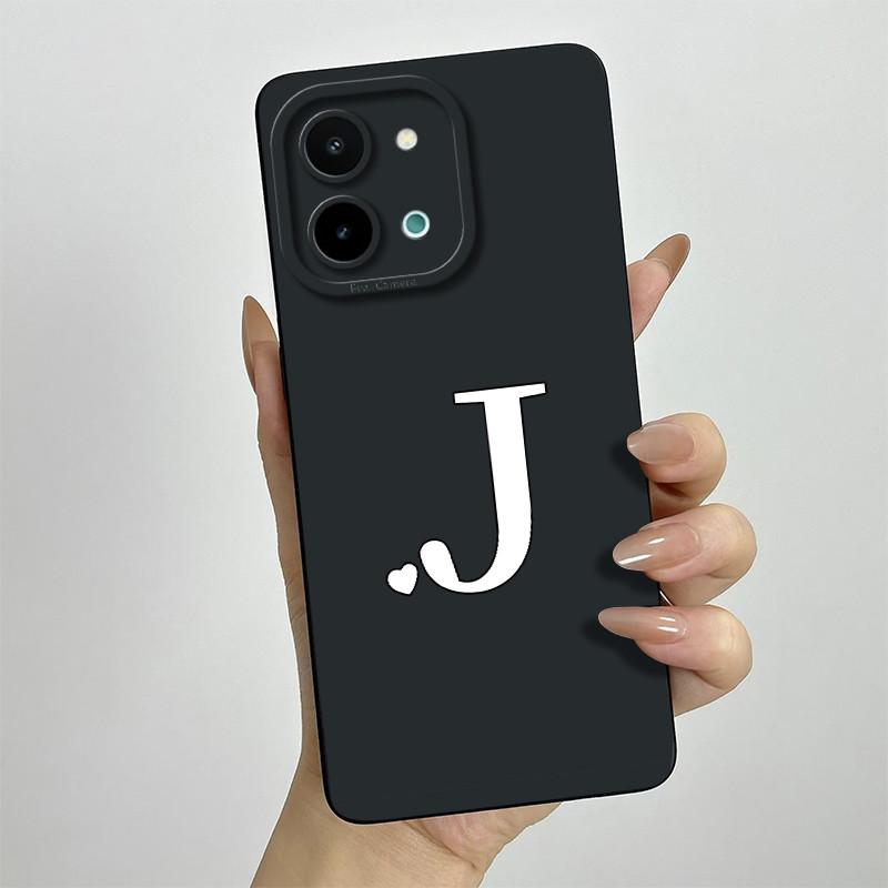 For vivo Y28 4G Case vivo Y28 4G Cover Cute Initial Letters Square Liquid Soft Silicone Phone Case Matte Shockproof Back Cover