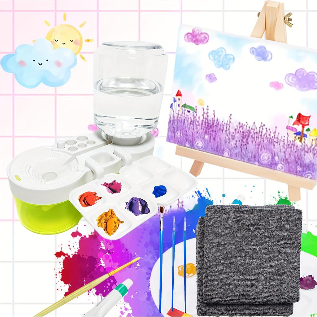 Paint Brush Cleaner Tool with Tray,Upgraded 4-in-1 Painting Supplies with ,Brush HolderandBrush Holder with