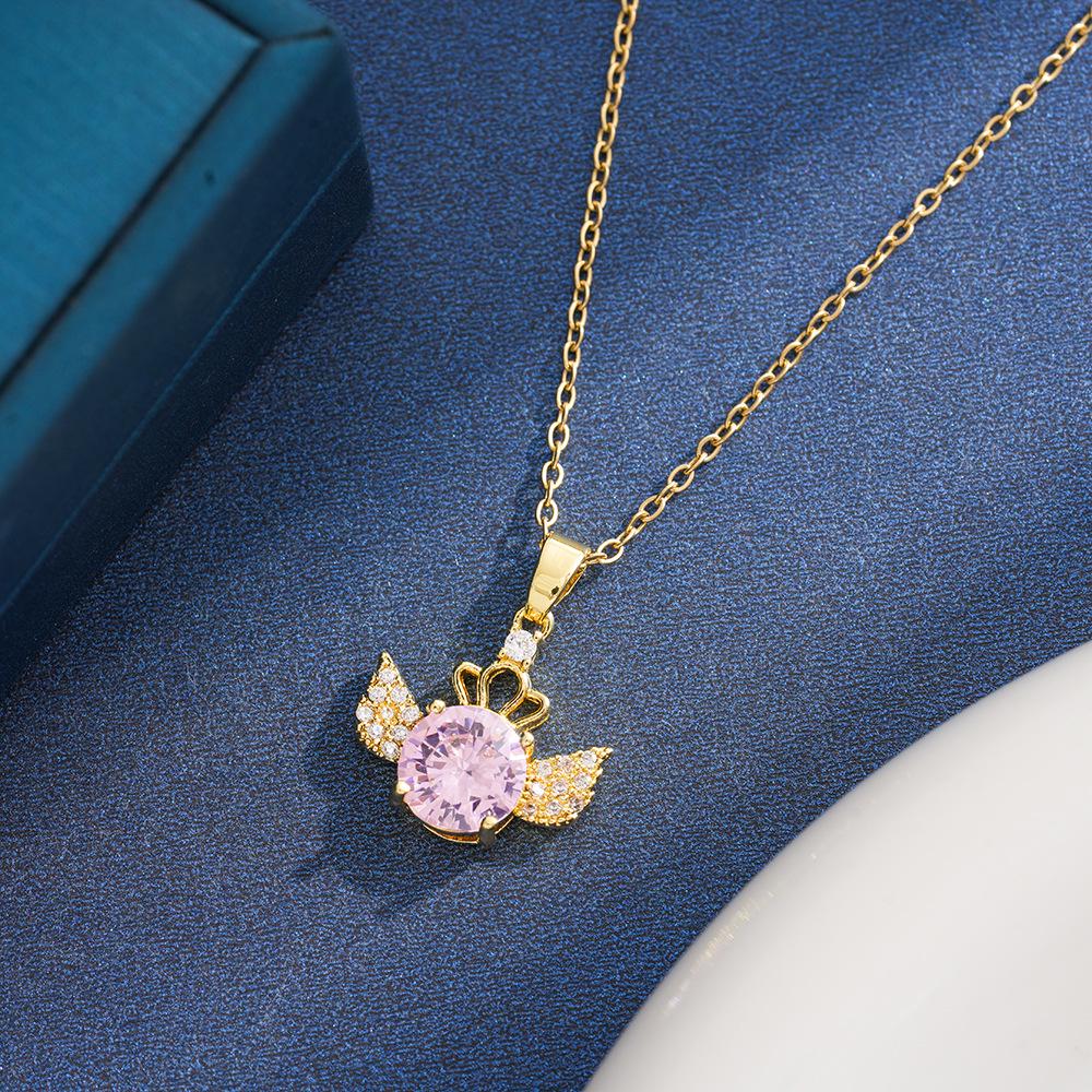 Titanium Steel Crown Wings Full Diamond Necklace for Women - Elegant and Versatile Clavicle Accessory.