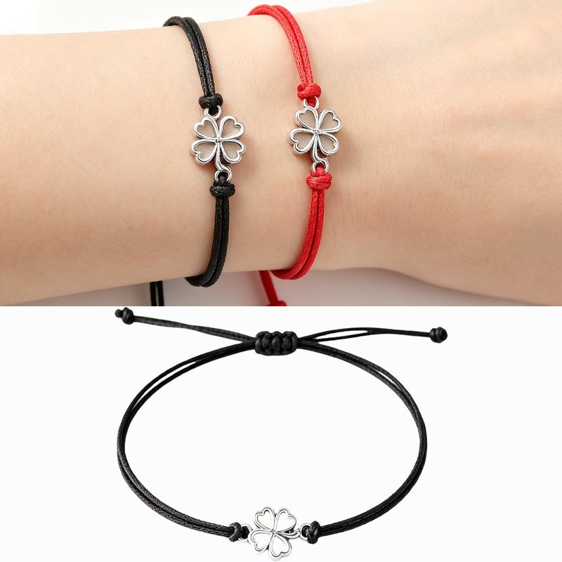 10 pièces 2026 Bracelets Trèfle à Quatre Feuilles pour Femmes Hommes Réglable Fait Main Corde Rouge Porte-Bonheur Couple Amitié Bijoux Accessoires