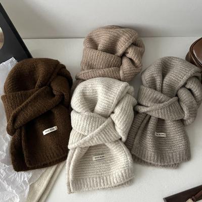 Quality Wool-containing Knitted Scarf Women's Autumn and Winter Korean Atmosphere Warm Solid Color Wool Scarf Trendy Manufacturer