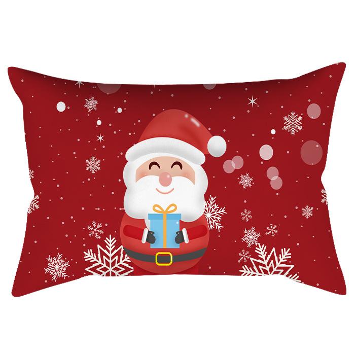 Weihnachten Bedruckter Pfirsich Samt Taillenkissenbezug Weihnachtsmann Schneeflocke Heimdeko Feiertags-Kissenbezug Dekokissen