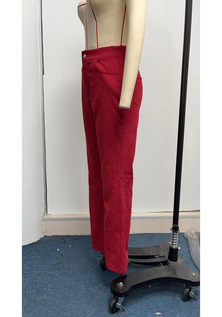2025 Winter Women's High Waist Flare Corduroy Pants - Solid Color, Elegant and Casual Style