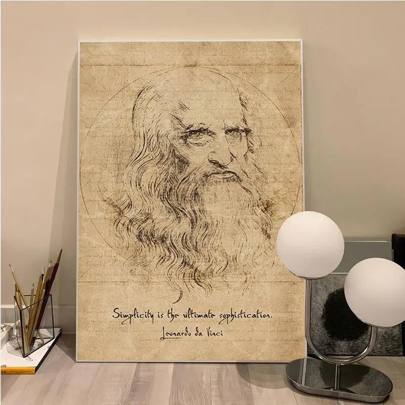 Leonardo Da Vinci Manuscript Vitruvian Man Vintage Posters Retro Room Bar Cafe Room Wall Decor Home Living Room Decor Painting