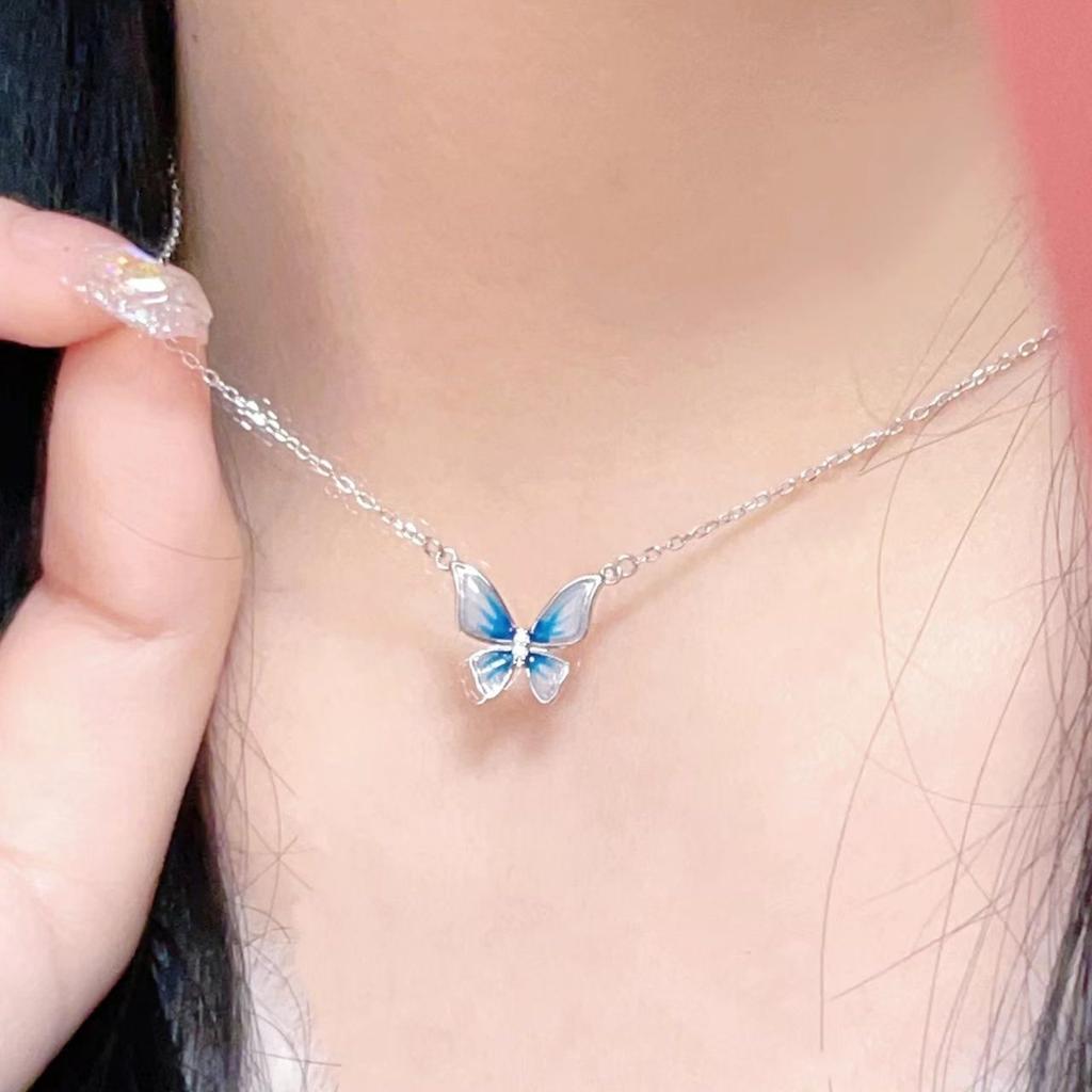 Gradient Blue Butterfly Necklace for Women