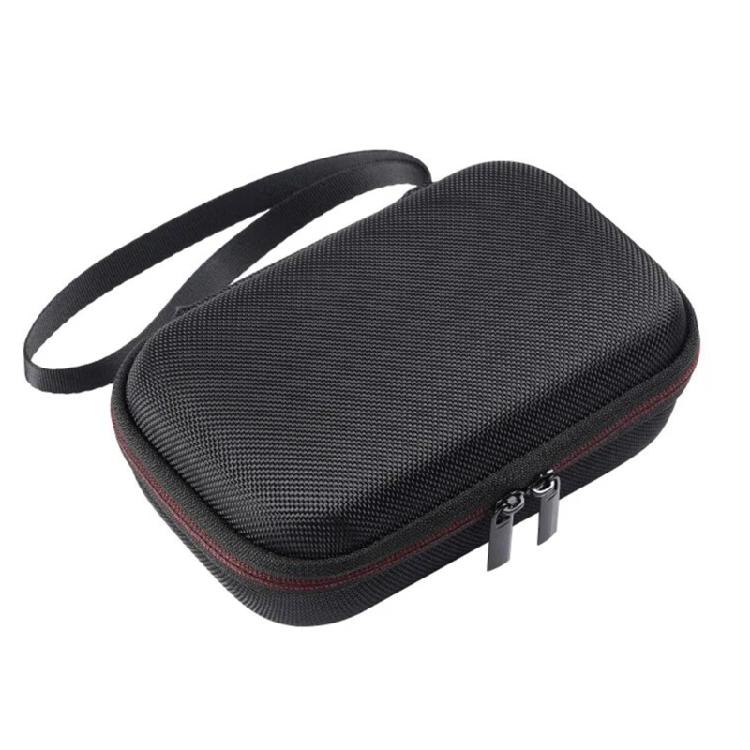 Lid Compartment Portable Photo Printer Box with Interior Device Retainer, Padded Panel, Black Exterior, Hand Carry Grip and Separate Accessory Storage