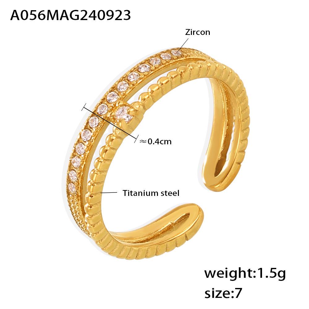Double-Layer 18K Gold-Plated Titanium Ring with Zircon Size 7