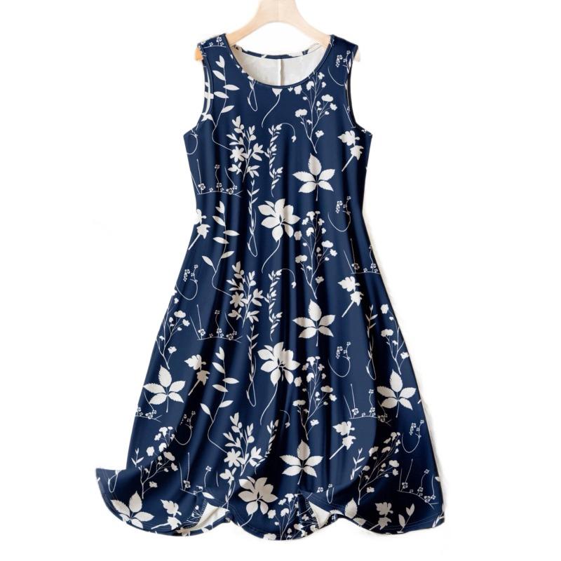Summer New Style Sleeveless Printed Dress with A Fashionable Loose Round-necked Backless Design