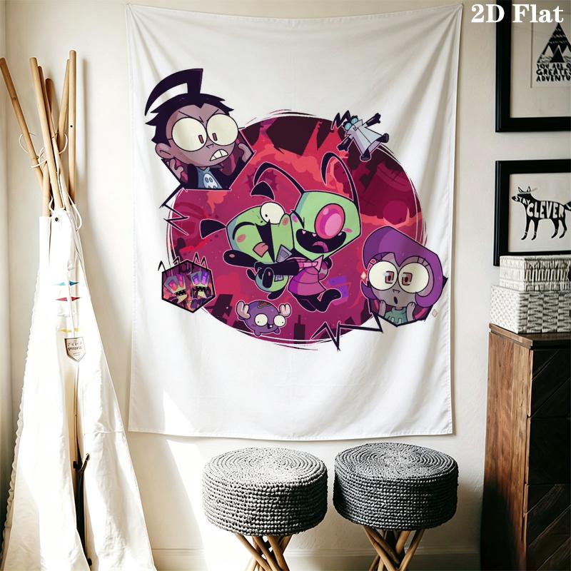 Invader Zim Wandteppich Ästhetischer Wandbehang Bedruckter Stoffdecke Dekorative Wandteppiche für Schlafzimmer Wohnzimmer Heimdekoration