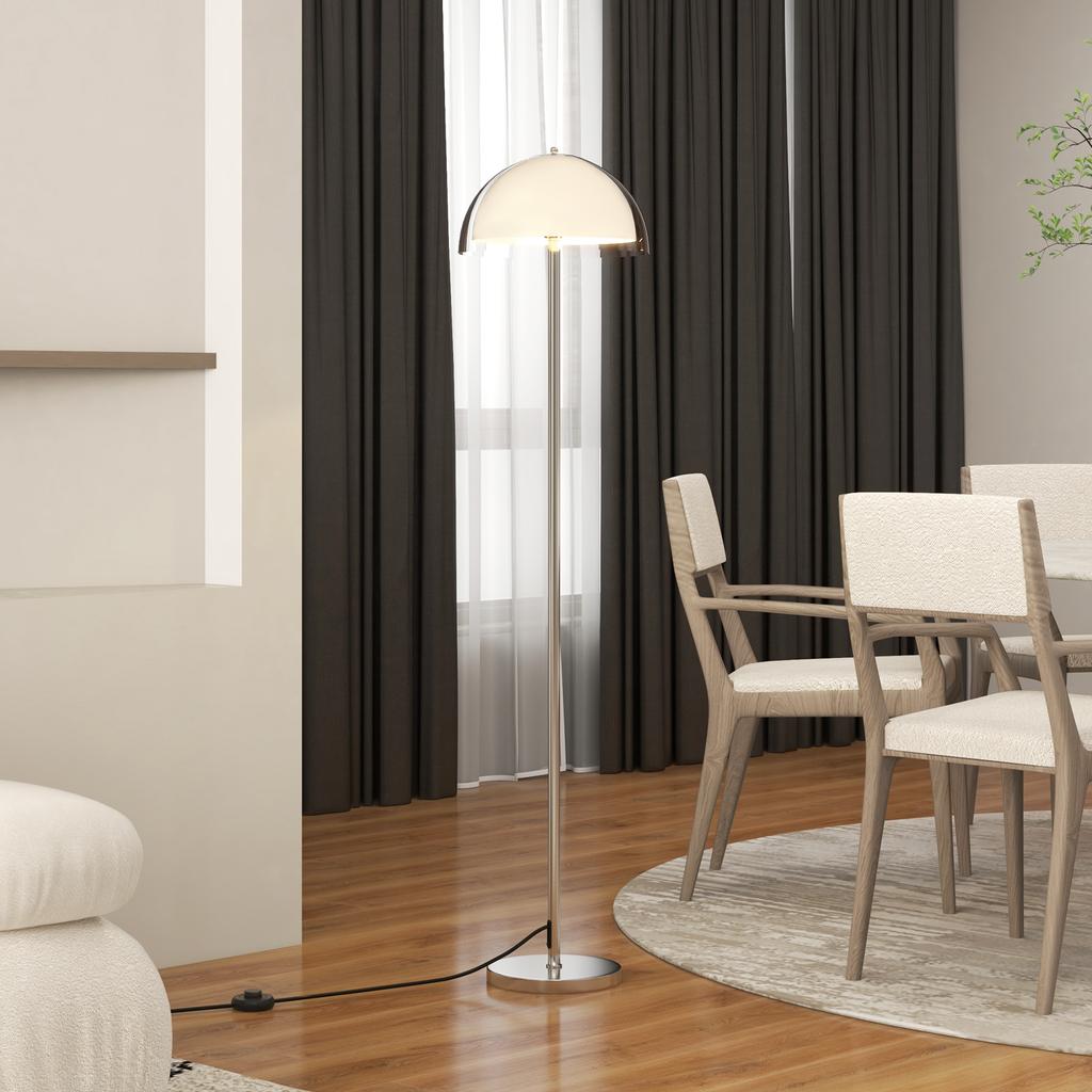 Modern Floor Lamp with Double-Layer Lampshade, in Metal and Acrylic, diameter 35x150 cm, White