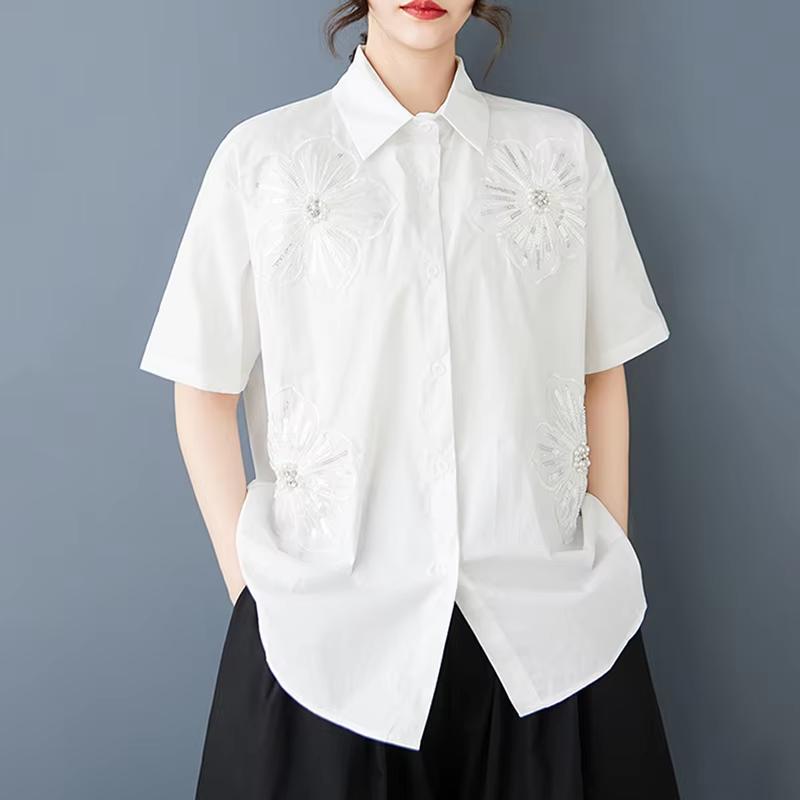 

XITAO Необычная рубашка в стиле пэчворк свободного кроя HQQ2434 One Size белый