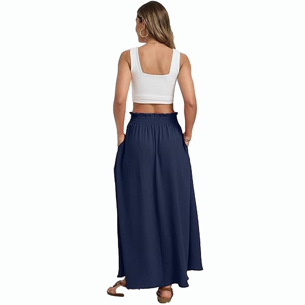 Women's High-Waisted Flowy A-Line Skirt With Tie-Waist, -Color Summer Dress With Elastic Waistband