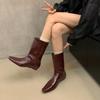 Designer Square Toe Women Slimming Knight Boots Elegant Female Slip On Wedges Low Heel Mid Calf Booties Zapatos De Mujer