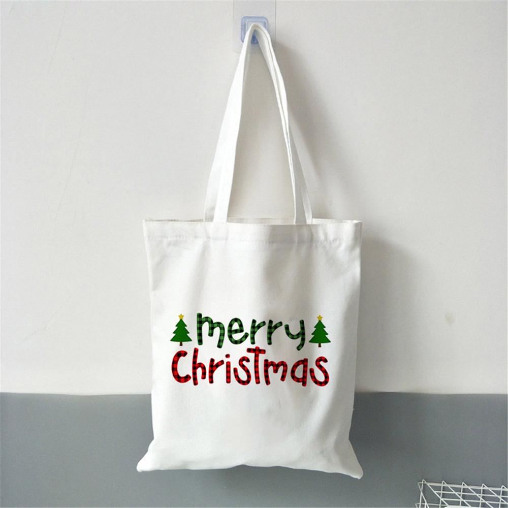Merry Christmas Women Canvas Shopping Bag Gift Christmas Tree Shopper Bag Handbag Eco Tote Bag Fashion Female Shoulder Bag
