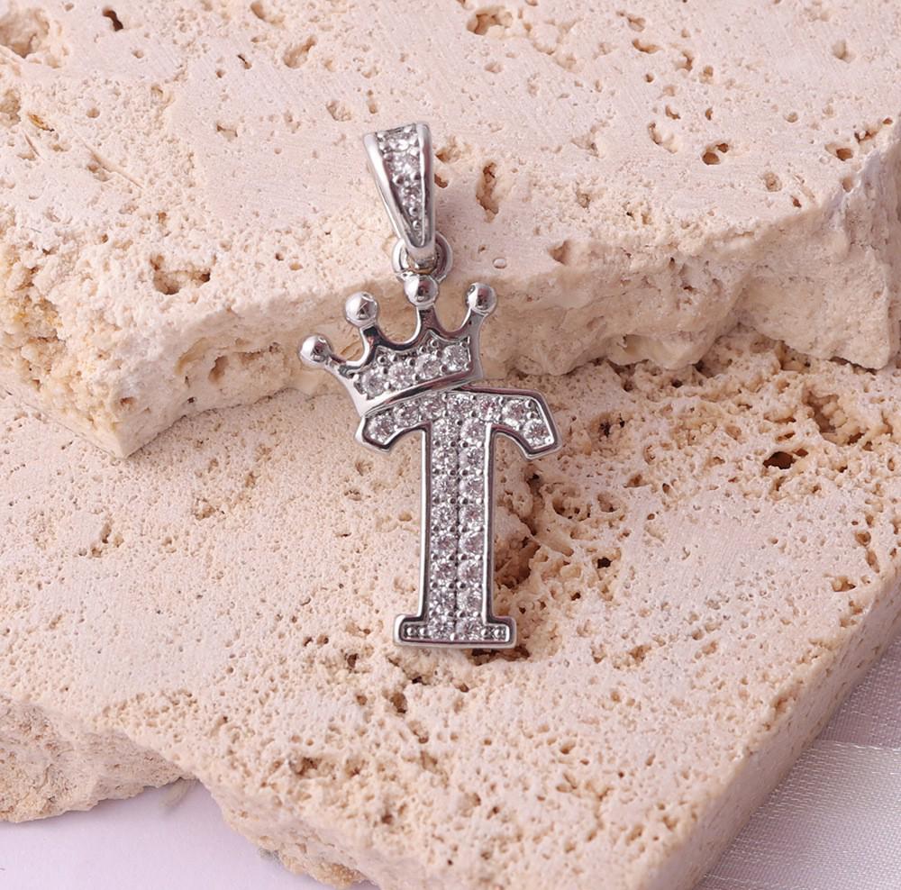 Gold-Plated Crown Rhinestone Letter Pendant Necklace