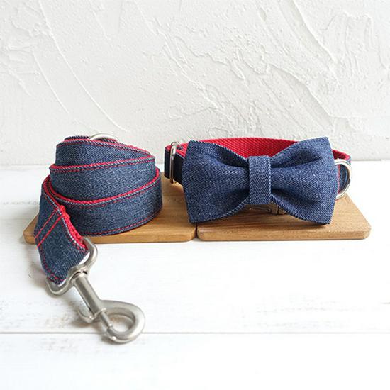 MUTTCO Thickened Dog Collar & Leash Set with Bow Tie and Floral Decoration (UDC-038) XL