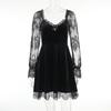 Gotisches Langarmkleid Vintage-Kleider Damen Spitze Patchwork Grunge Schwarzes Kleid