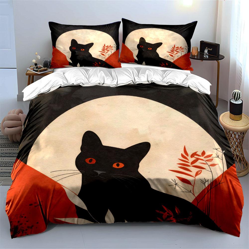 Black Cat Art Decor Trio Soft Comfortable Duvet Cover Bedding Set Included 1*Duvet Cover & 2*Pillowcases, Gift