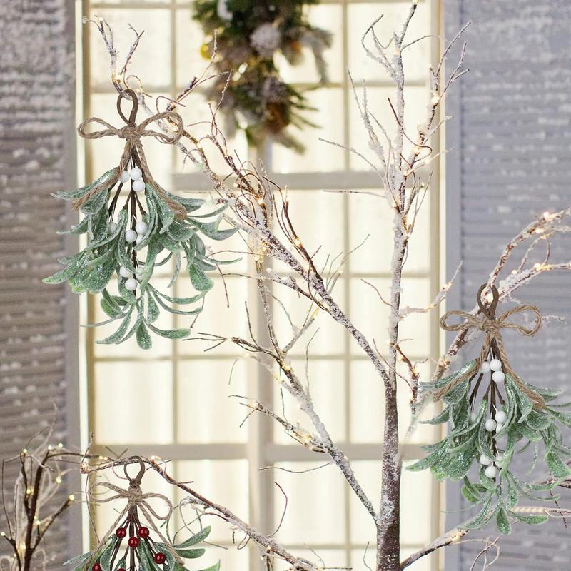Frosted Artificial Mistletoe Fake Sprigs Bunches Stems Green Plastic Faux Mistletoe Plant For Home Winter Indoor Decoration