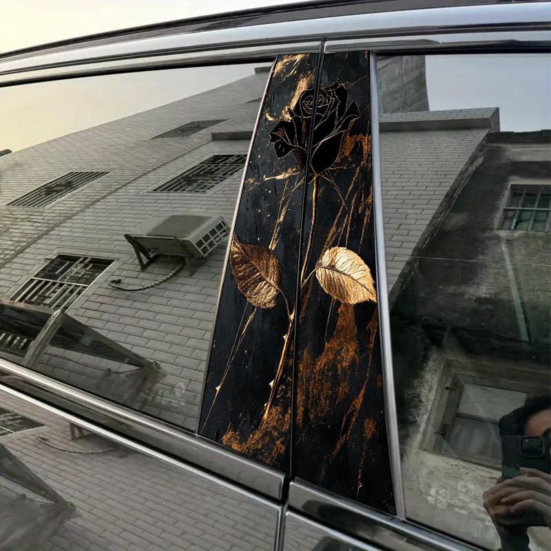 2 pieces, B-pillar car stickers Black, rose, leaves Protective film, suitable for all vehicle models