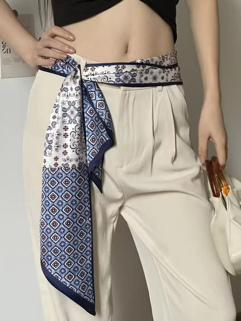 Luxuriöser Damen Lang Seidenschal Weiblich Tier Pferd Druck Dünner Schmaler Schal Tasche Haarband Band Schals Damen Halstuch