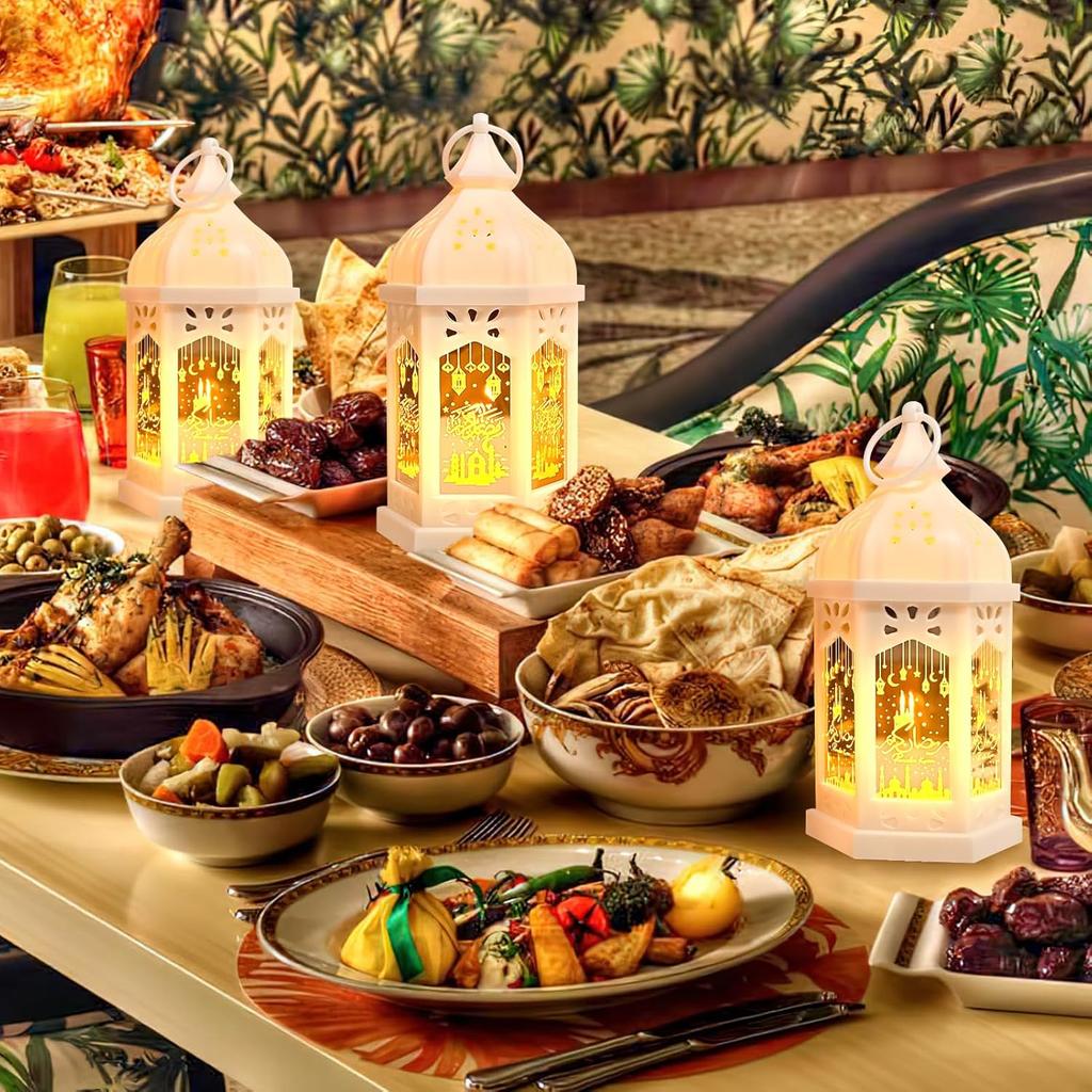 Ramadan Lantern Lights 2pcs 8in Ramadan Decorations for Home, Ramadan Table Decor Lantern, Ramadan Gifts for Kids, Eid Decoration for Home Indoor