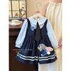 Judy Girls' Dress Spring Autumn Long Sleeves Lapel Cartoon Dresses Children's Casual Rabbit Officer Princess Dress