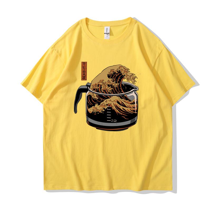 The Great Wave of Coffee T-shirts Women Summer Streetwear Japanese Tshirt Girl Graphic Y2k Harajuku Clothes