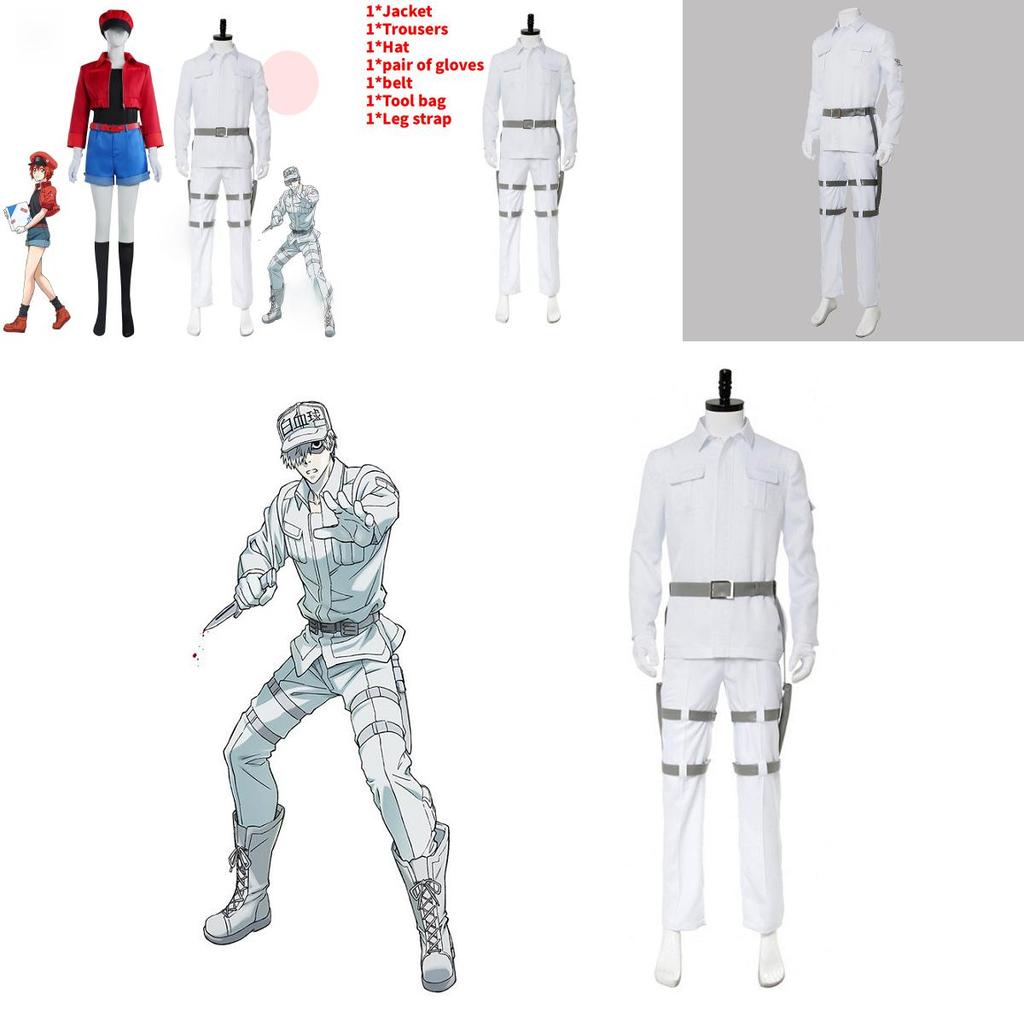 Sada kostýmů pro cosplay červených a bílých krvinek z Cells At Work z polyesterové látky pro fanoušky anime a cosplayerů