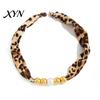 Fabric Necklace with Metallic Beads Leopard Print Scarf Choker, Faux Pearl Beads, Soft Adjustable Velvet Choker Fashion Jewelry for Women Daily