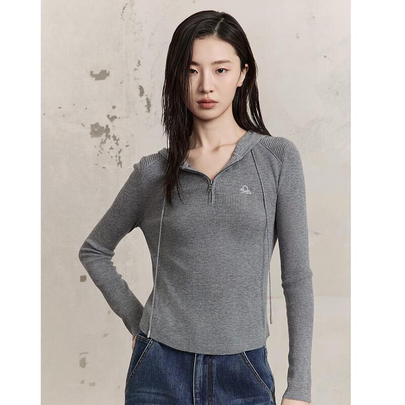MONOVICH Women s Ribbed Wool Blend Hoodie M
