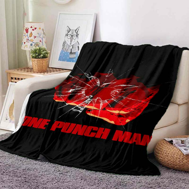 One Punch Man Anime Character Print Flannel Blanket Cozy Warm Throw Sofa Bedroom Present Indoor Home Seasonal Lounge Decor
