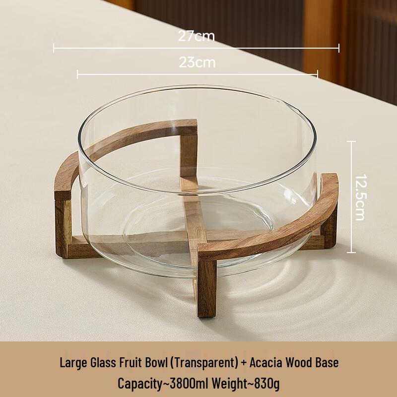 Glass Fruit & Salad Bowl with Wood Stand Large (01)