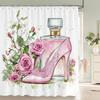 Modern and Fashionable Perfume and Flower Style Shower Curtain Bathroom Bath Curtain Home Decoration Curtain With Hooks