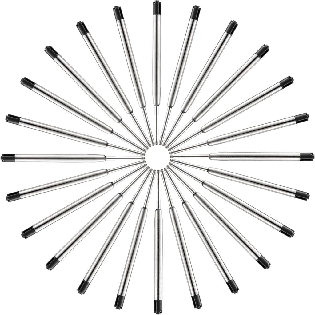 HeTaoCat Black Ink Refill Pack of 5, Replaceable Ballpoint Pen Refills, Medium Point Metal Refil (Black)