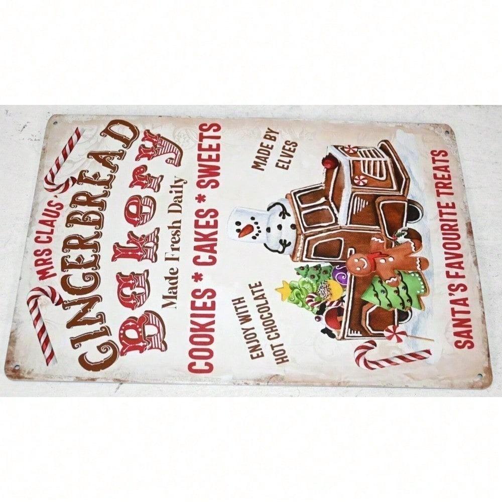 Vintage Mrs Claus Gingerbread Bakery Tin Sign 12x8 Inch Cute Christmas Kitchen Wall Decor Metal Plaque for Home Holiday Party