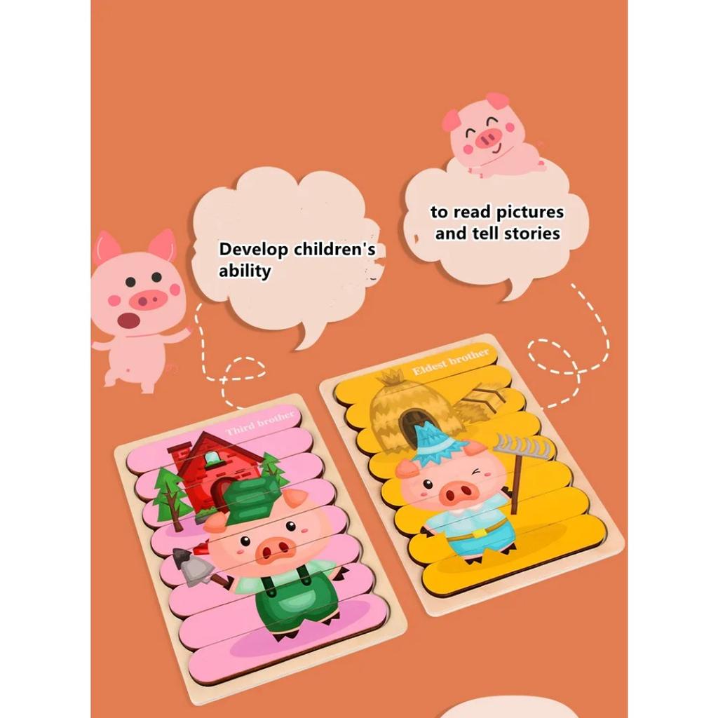 Kids New Wooden Two-sided Strip 3D Puzzles Wood Vehicle Fruit Jigsaw Puzzle Toy for Children Baby Learning Educational Toys Gift