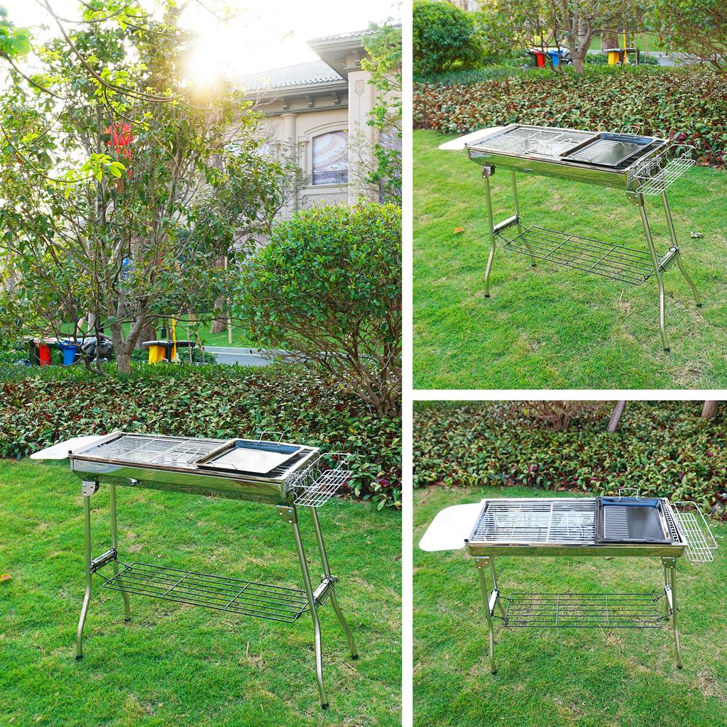 Stainless Steel Barbecue Grill Large Outdoor Household Easy Folding Portable Barbecue Meat Rack