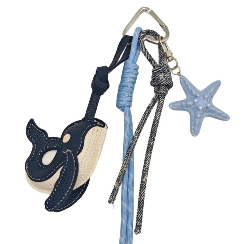 Exquisite Blue Whale Pendant Keychain Cute Starfish Whale Woven Rope Car Bag Decoration Creative Gift